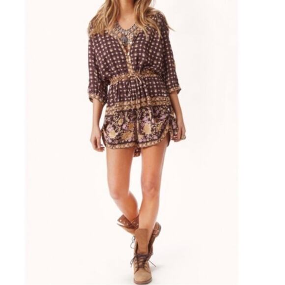 Spell | Desert Rose Boho Brown Tan Floral Playsuit Romper Small - Picture 3 of 9
